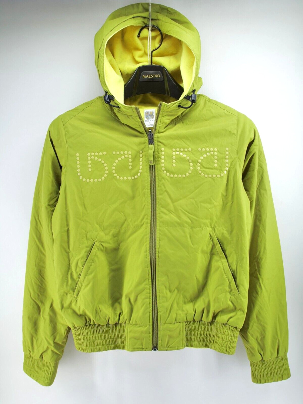 Burton Jacket Small Green Yellow‎ Fleece Zip Pocket Mock Hood Ski